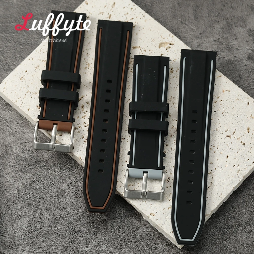 الرياضة سيليكون حزام 20 مللي متر 22 مللي متر 24 مللي متر الإفراج السريع ساعة مطاطية الفرقة العالمي الرجال النساء سوار مزدوج اللون