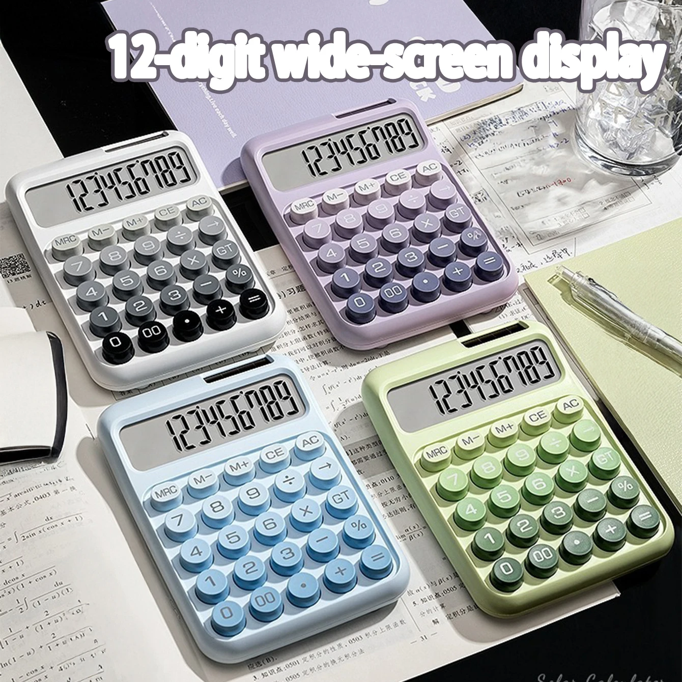 Dual-Power Gradient Color Calculator 12-Digit Wide Display Flexible Keys Large Size Solar & Battery Operated for Business Use