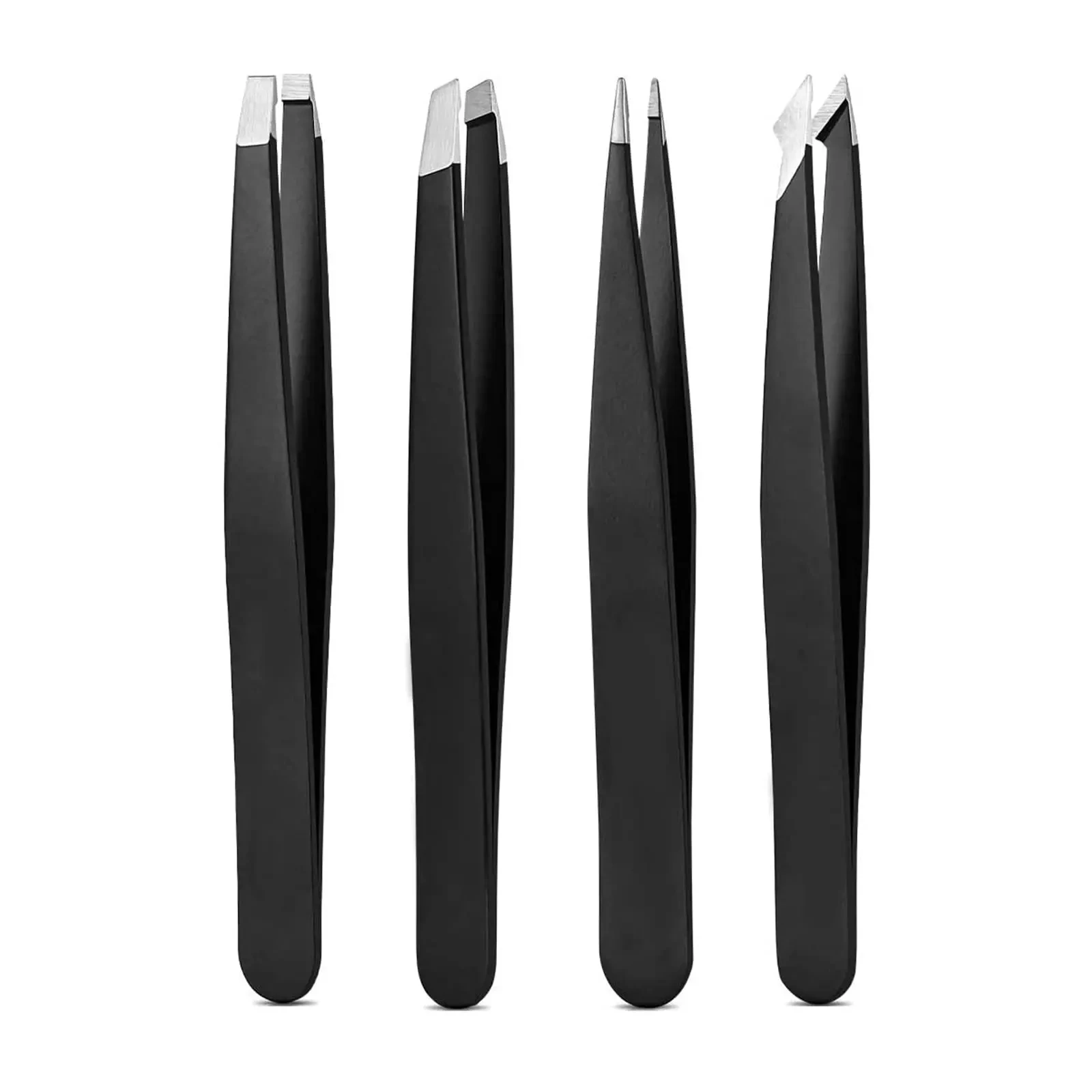 Juego de pinzas negras, pinzas para cejas de acero inoxidable de alta precisión para vello facial, cabello en crecimiento interior y kit removedor de astillas