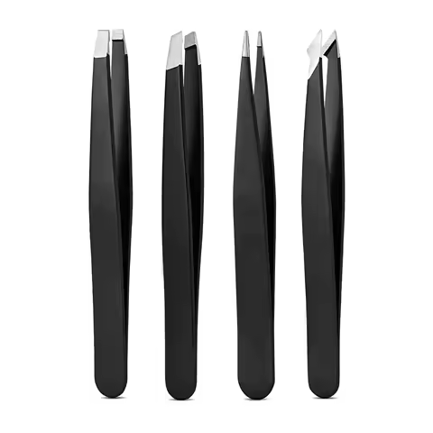 Black Tweezer Set, High Precision Stainless Steel Eyebrow Tweezers for Facial Hair, Inward Growing Hair and Splinter Remover Kit