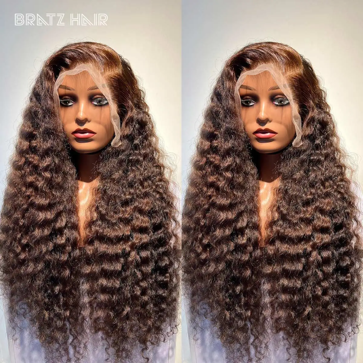 

13x6 Chocolate Brown Deep Wave Lace Front Wig Human Hair 13x4 Curly Lace Frontal Wig Pre Plucked 360 Full Lace 300 Density Wigs