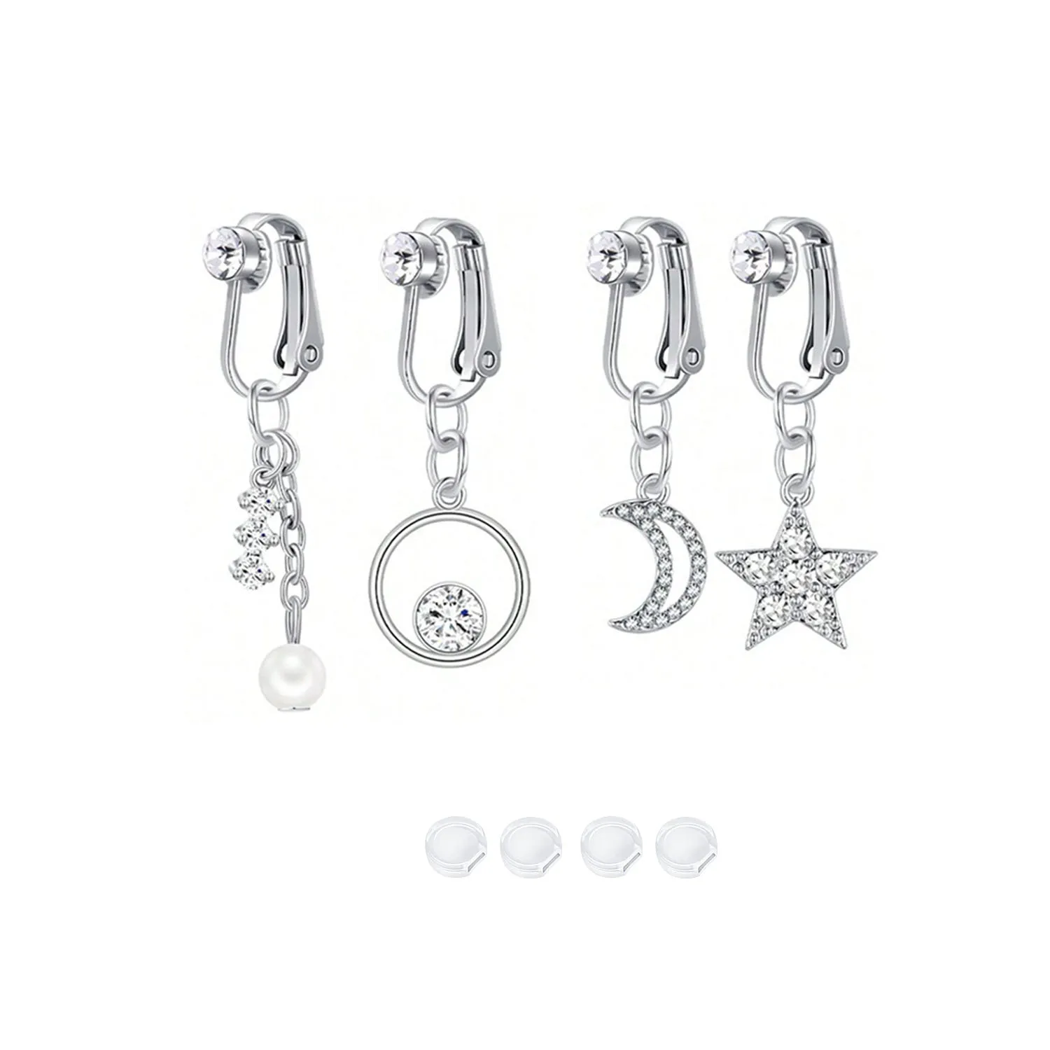 4pcs Boho Elegant Stainless Steel Fake Belly Button Rings