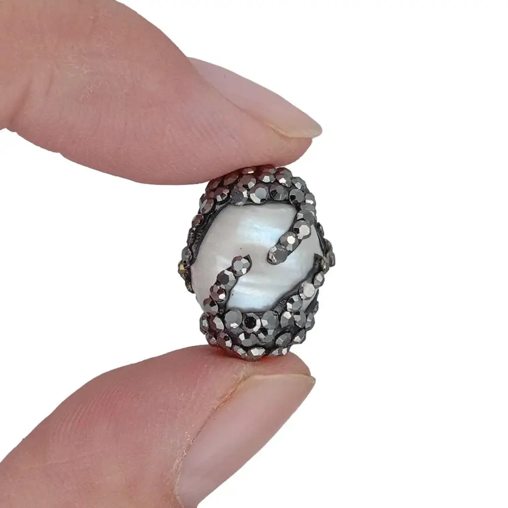 10 Pcs Cultured Keshi Pearl Crystal Pave Potato Shape Beads Loose Spacer Jewelry Making