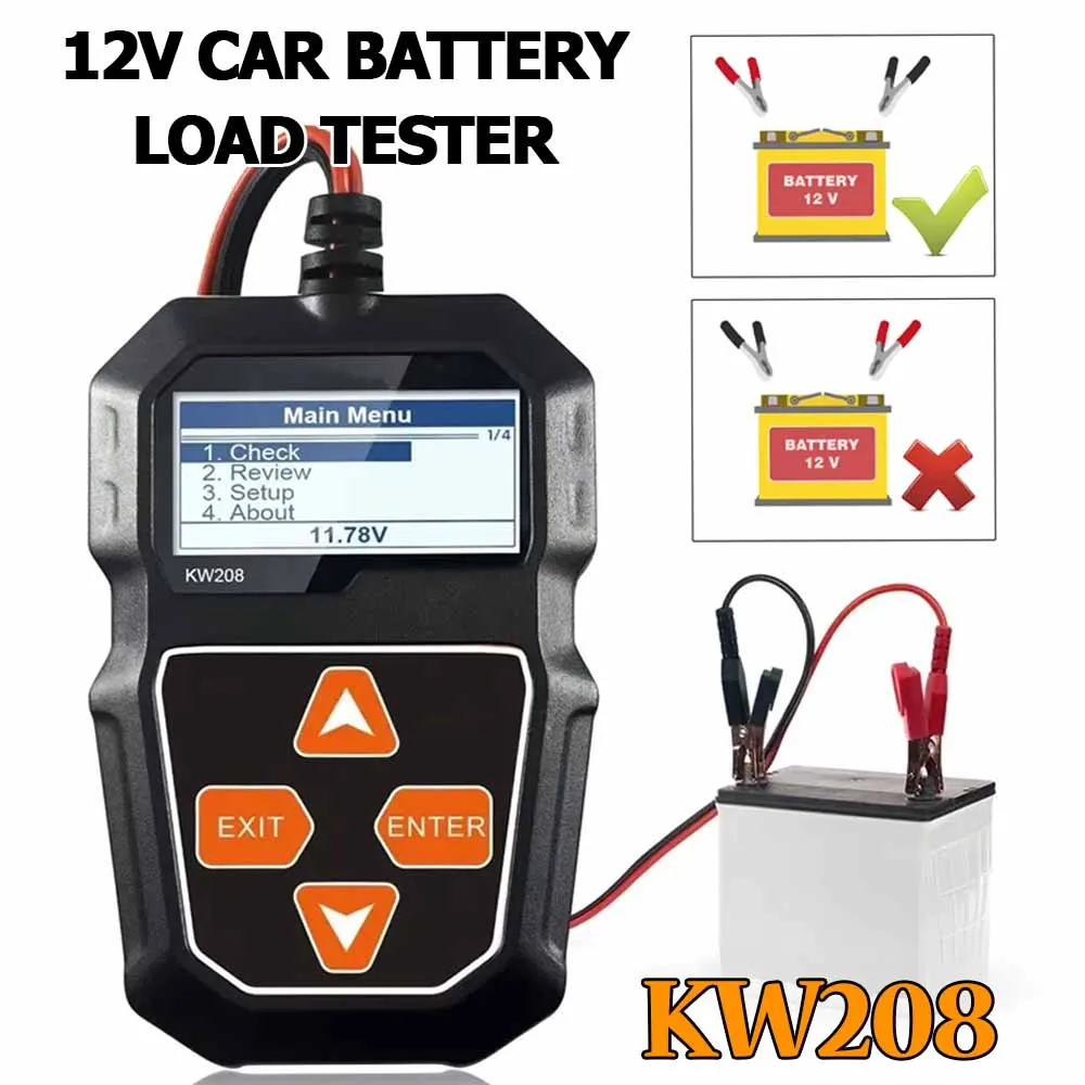 Car Battery Tester 100 to 2000CCA Cranking Charging Circut Tester KW208 Automotive Battery Analyzer 12 Volts Battery Tool