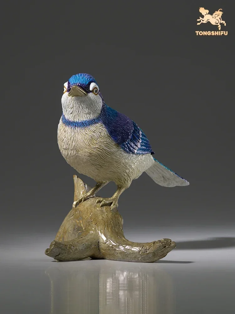 Copper Handicrafts Animal Figurine Crowned Blue Crow Statue Brass Animal Sculptures Birds Collection Home Room Decoration Gifts