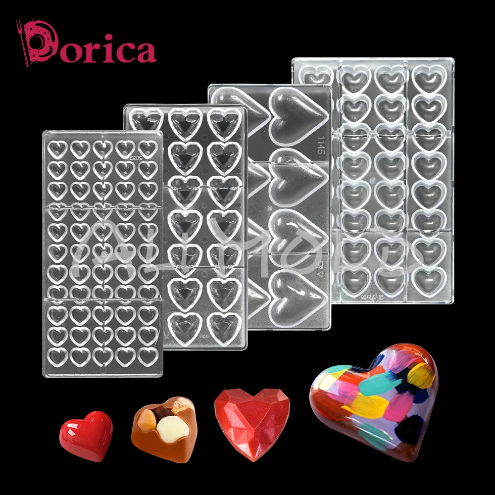 3D Diamond Love Heart Chocolate Molds Polycarbonate Confectionery Cake Decoration Lollipop Mould DIY Homemade Candy Baking Tools