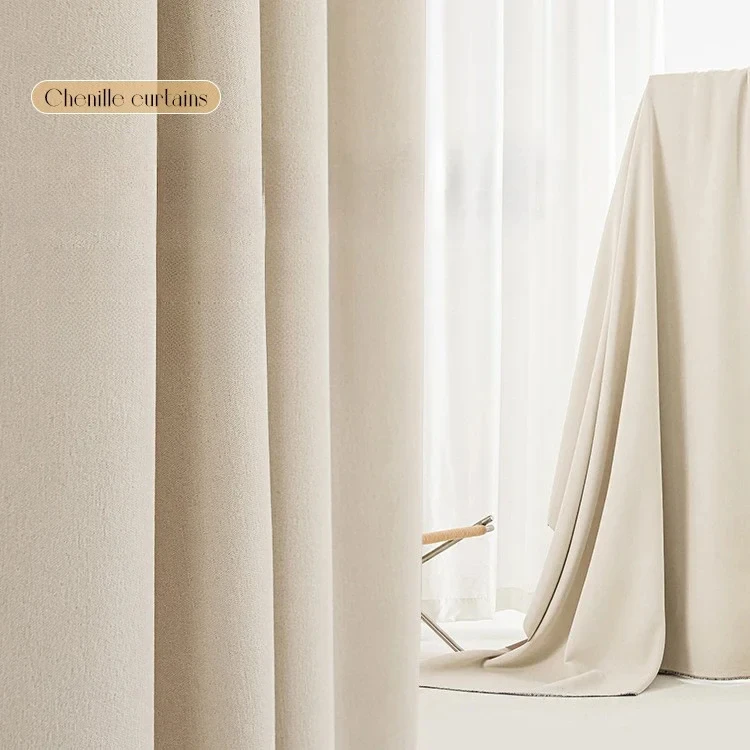 

Cream Chenille Light Luxury French Living Room Curtain Modern Simple Thickened Bedroom Anti-bacterial Shading Curtain