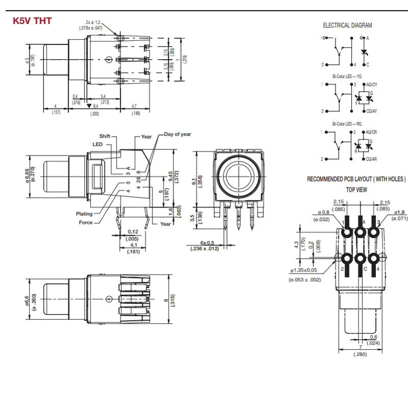 1 pçs eua k5v1ba43tp3s macio toque interruptor cotovelo 5 pé botão lateral com luz azul e luz amarela
