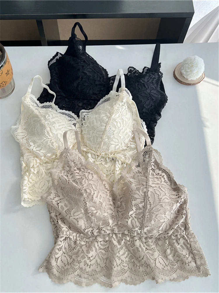 Colorfaith V5381JM New 2023 Lace Bottoming Sexy Bra Padding Elasticity Vests Women Backless Summer Tank & Camis Crop Short Tops