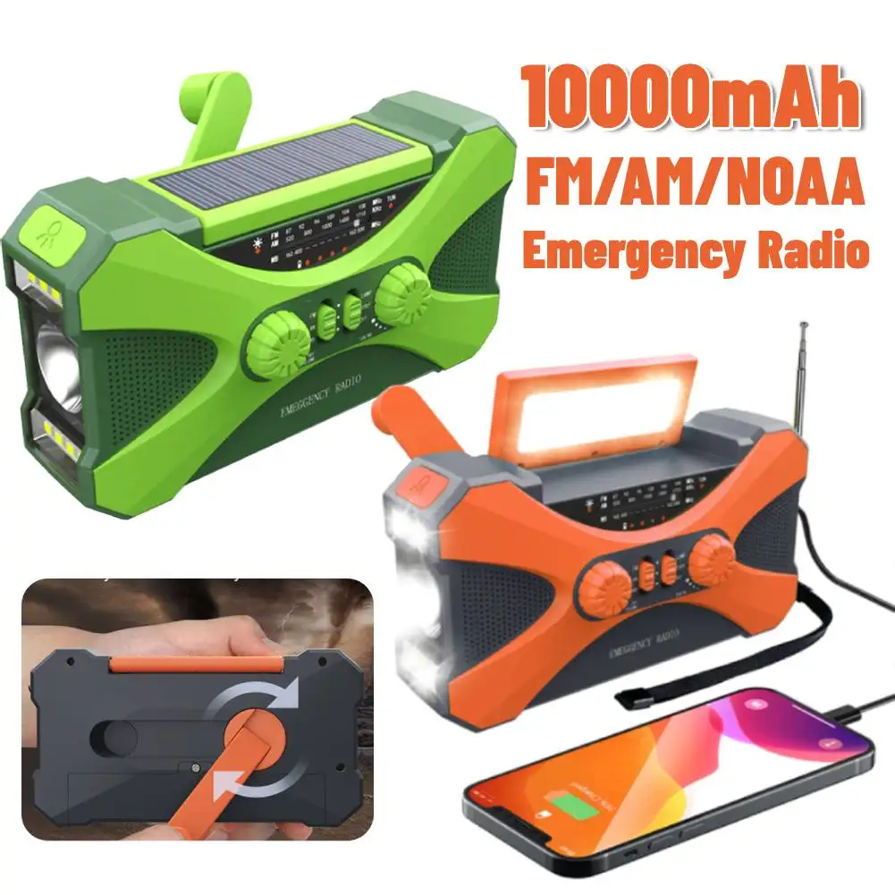 

AM/FM Radio Dual Speaker 10000mAh Rechargeable Emergency Radio Dual Speaker Stereo Solar Hand Crank Radio with LED Flashlight