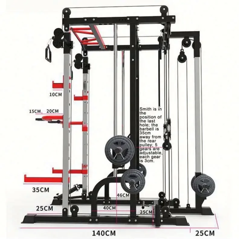 Home Gym Equipment Multi Functional Trainer Machine Power Rack with Jammer Arm Smith