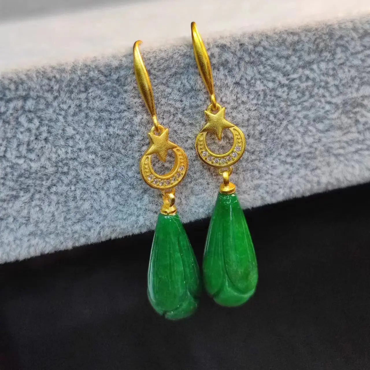 1pcs/lot Natural Jade Dried Green Jade Earrings Paired with classical Hanfu S925 Silver Chinese Vintage wedding accessories