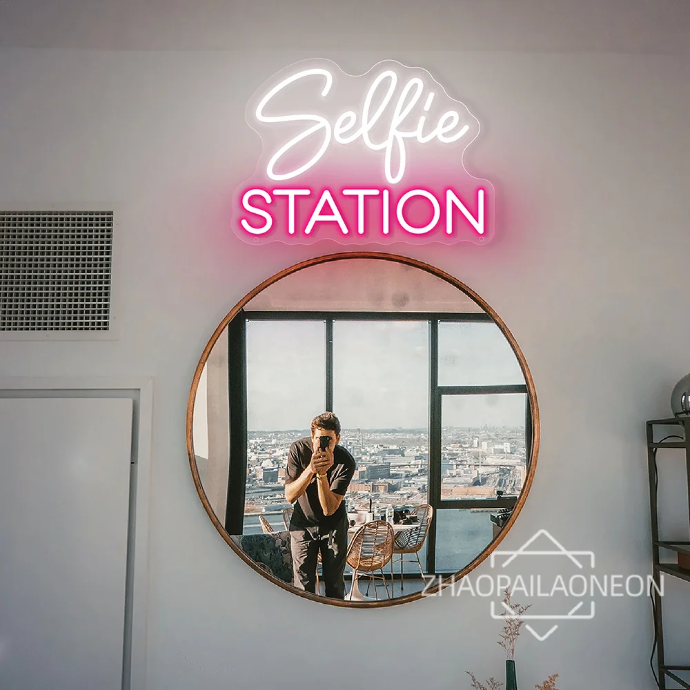 Señal de neón personalizada para Selfie Station, luz de neón para decoración de cafetería, Bar, Club, tienda, dormitorio, sala de fiesta, luces