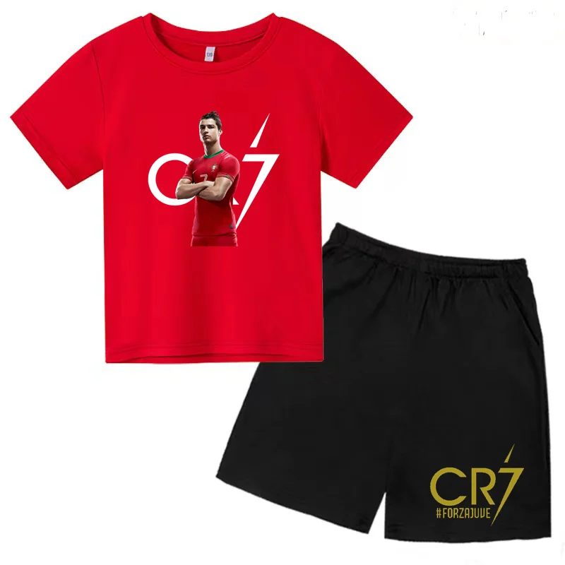 

Kids T-shirt 3-12Y Boys Girls Toddler Tracksuit Idol CR7 Print Sports Training Short Sleeve Top Shorts Charming Casual Clothing