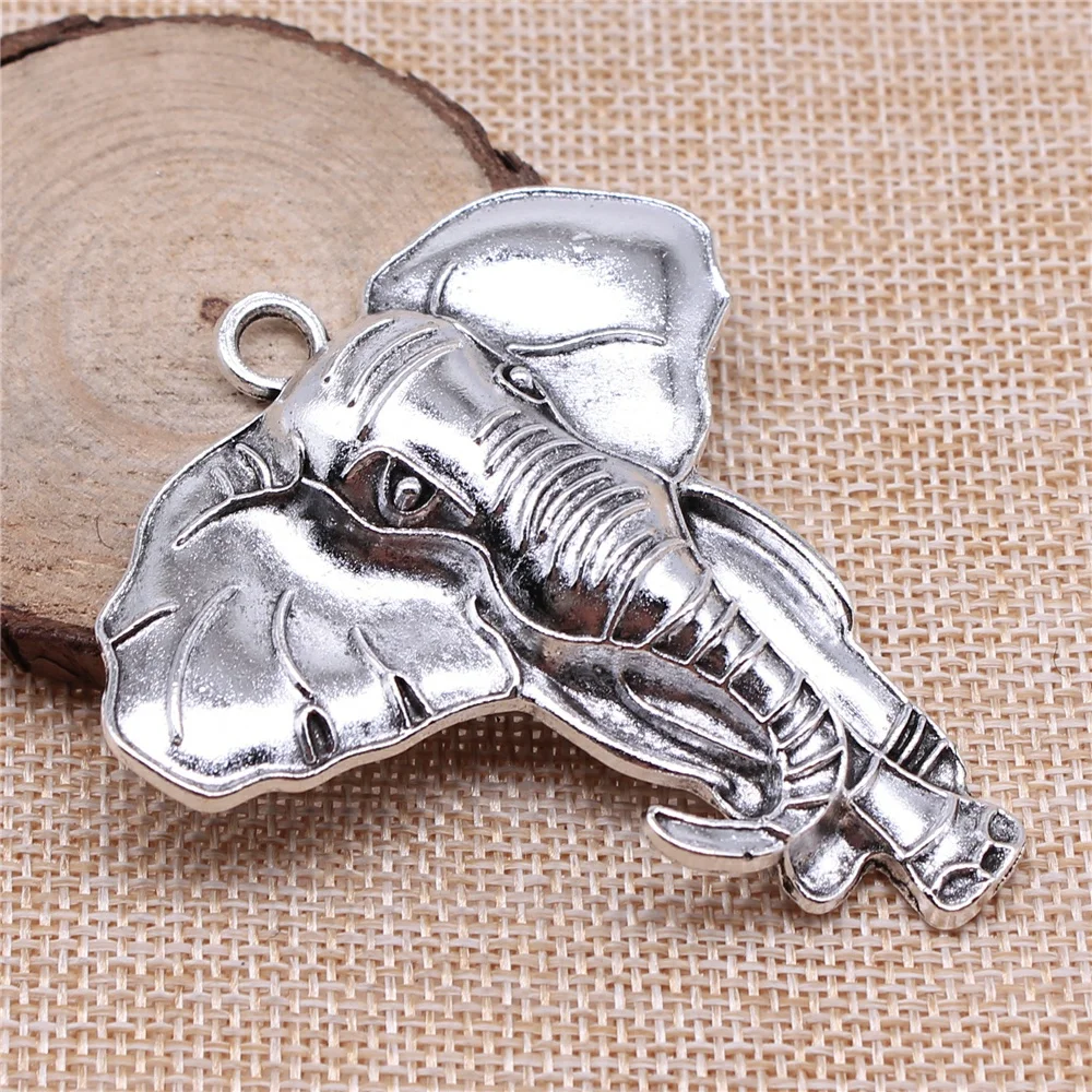 WYSIWYG 1pcs 71x63mm Big Elephant Pendants Antique Silver Color Elephant Pendants Charms Large Elephant Charm