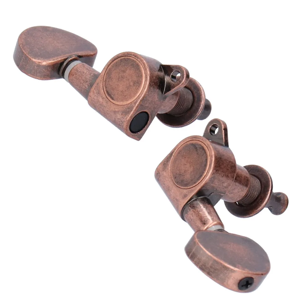Durable 3 Left 3 Right Guitar Locking Tuners Metal Material Copper Color Locking Tuning Pegs Guitar Head Knobs Musician Use