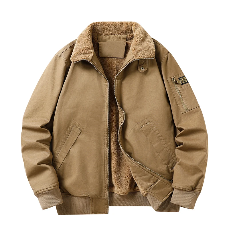 

Tactics Military Parkas Fur Collar Mens Plush Parkas Windbreaker Built-in Pocket Cargo Parkas Black Thick Man Thermal Clothing
