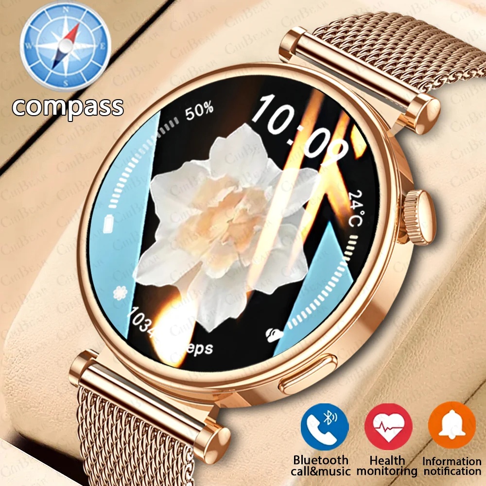 

Compass Watch Smart Watch Women 41mm 1.36" AMOLED 360*360 HD Sreen Display Always Show Time Compass Bluetooth Call Smartwatch