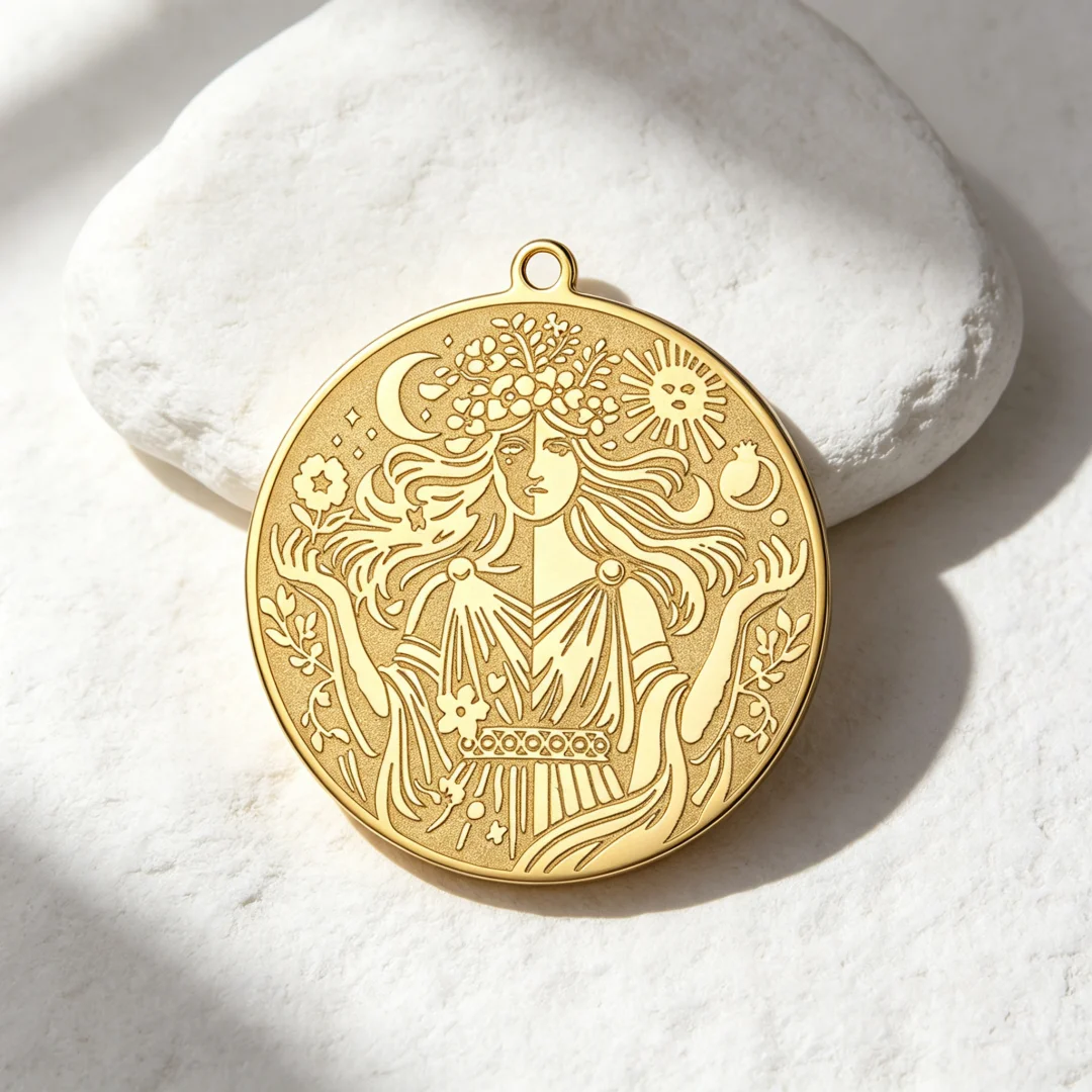 Persephone Goddess Charm Pendant Greek Mythology Goddess of Spring & Queen of Underworld Engraved Diy Charm Stainless Steel