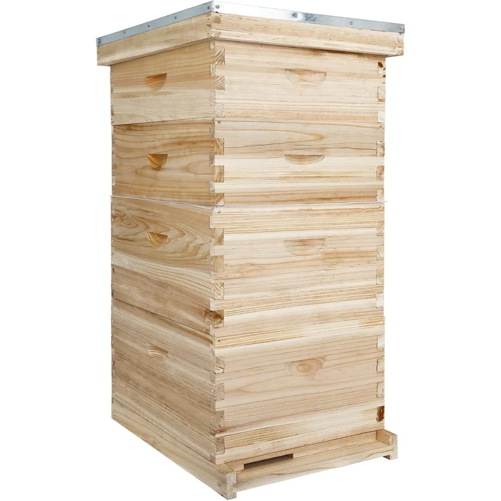 

10-Frame Bees Hives and Complete Starter Kit, Bees Hives Boxes Includes Deep Bee Box Medium Bee Hive Box with Beehive Frames