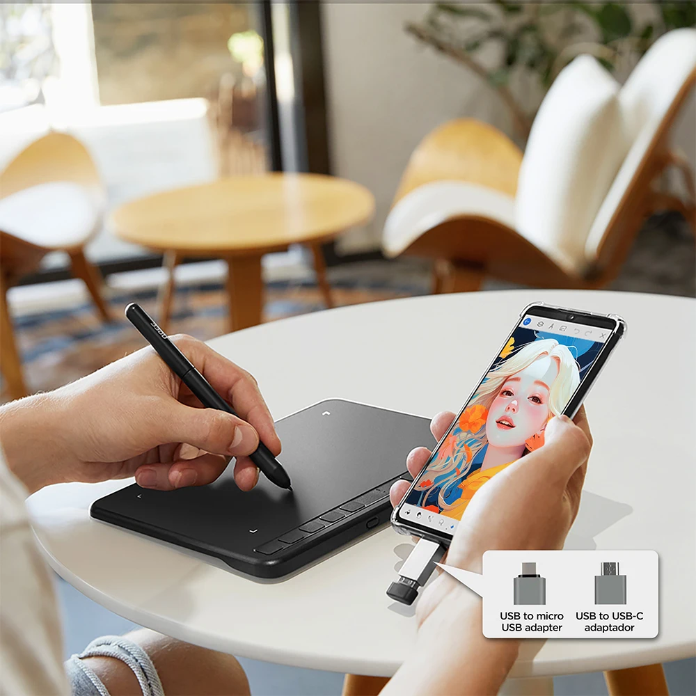 Ugee S640 Digital Graphic Drawing Tablet 6.3x4 Inch with 10 Shortcuts Compatible with Android PC Windows Mac OS for Design