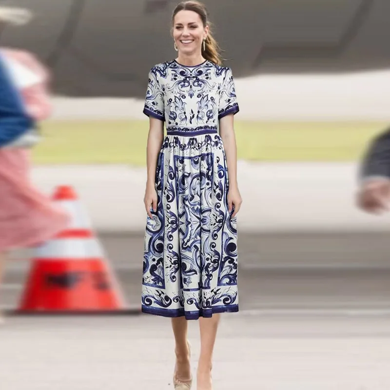 

Женское платье трапециевидной формы с коротким рукавом и круглым вырезом, офисное женское платье