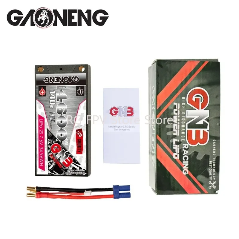 GAONENG GNB 4600mAh 2S 7.6V HV 140C/280C Low Profile Hardcase Shorty LiPo Battery 5.0mm Bullet XT60 T EC5 For Racing RC Car Boat