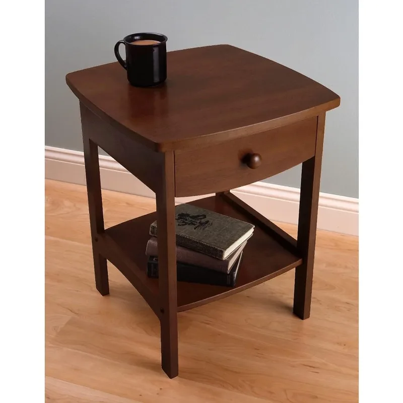 22 x 18 x 18-Inch Wood Curved End Table/Night Stand With One Drawer, Brown (94918)