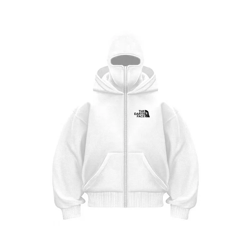 New autumn and winter printed men's zip-up hoodie, loose sports sweater, street casual hoodie with mask, double hood sweatshirt
