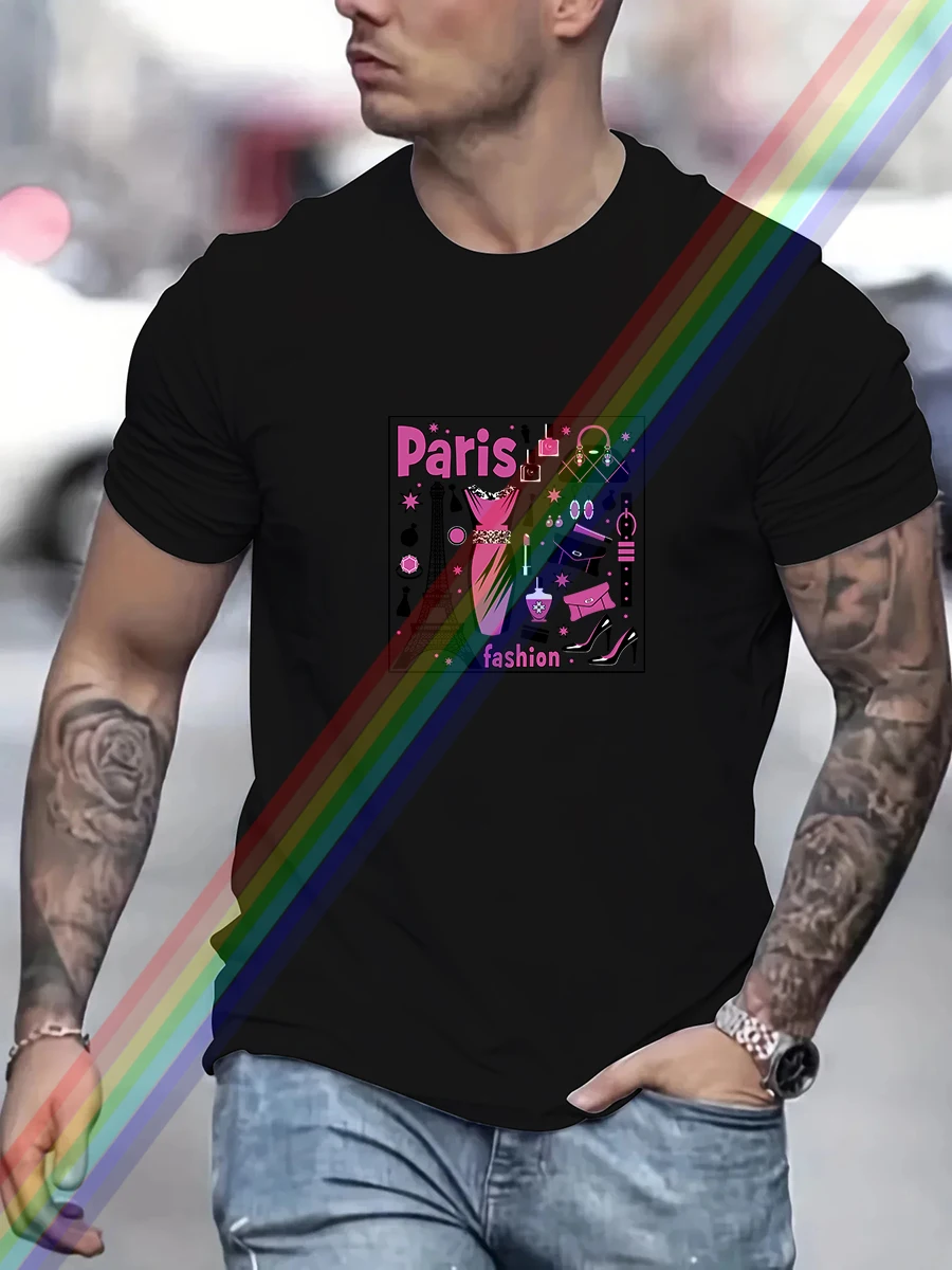 

Fashion Paris Print Men's Summer Vintage Casual Pure Cotton Oversized T-shirt Streetwear Casual Fashion Clothing