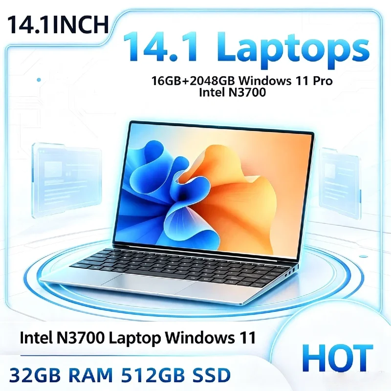 Portable 14.1 Inch 1920 *1080 FHD Display Laptop Intel N3700 16GB RAM 2TB SSD Ultra‑Slim Notebook PC for Office and Study