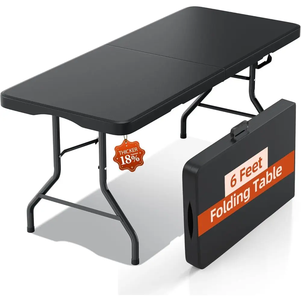 

Thickened Portable Folding Table with Carry Handle - Ideal for Parties, Dining, Weddings, Outdoors, Camping, Utility in Black