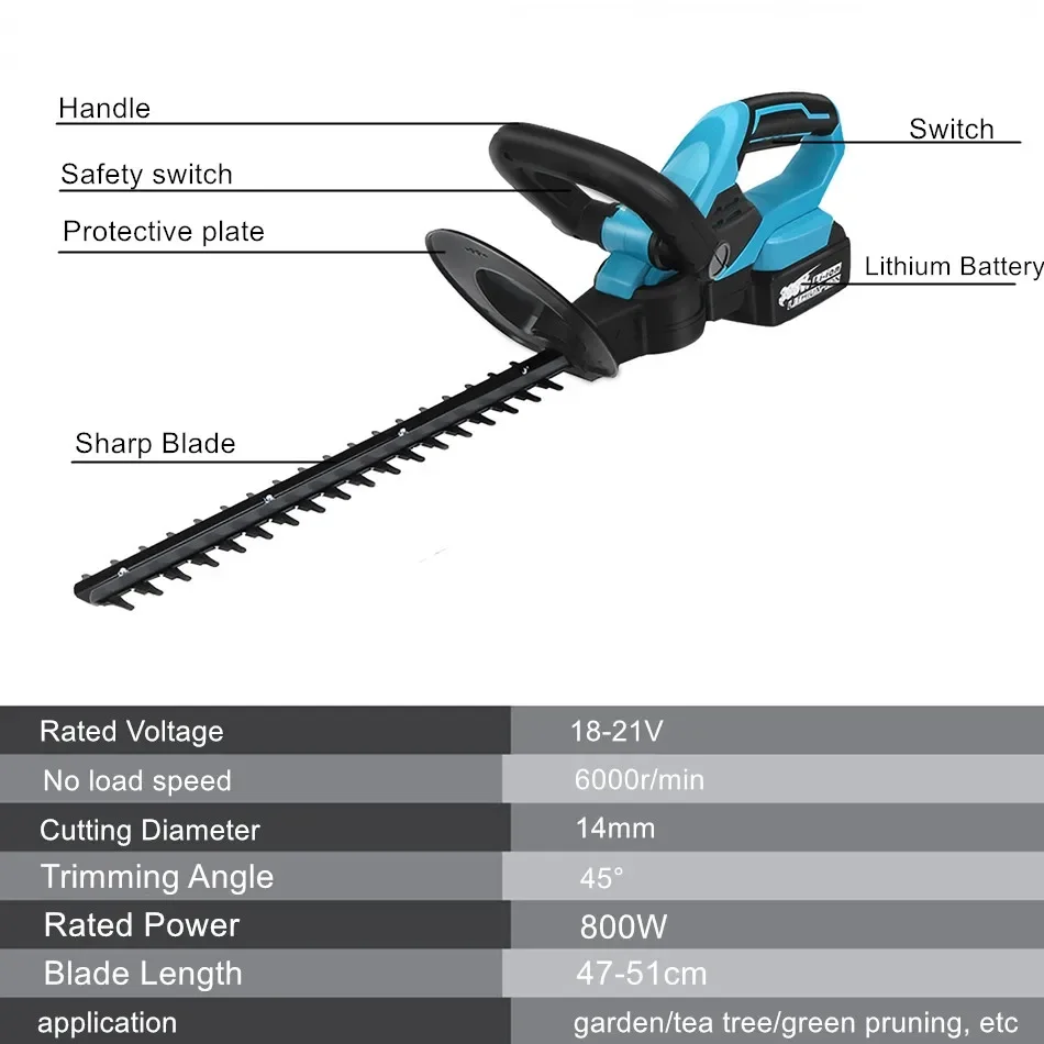 Imagem -02 - Cortador de Sebes sem Fio Elétrico Aparador de Grama Recarregável Cortador de Grama de Lâmina Dupla Makita Batte 2800w