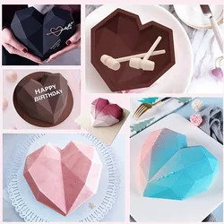 1Pcs 3D Love Heart Design Silicone Cake Mold Diamond Soap Moulds DIY Car Pendant Gypsum Plaster Heart Mold Handmade Candle Molds