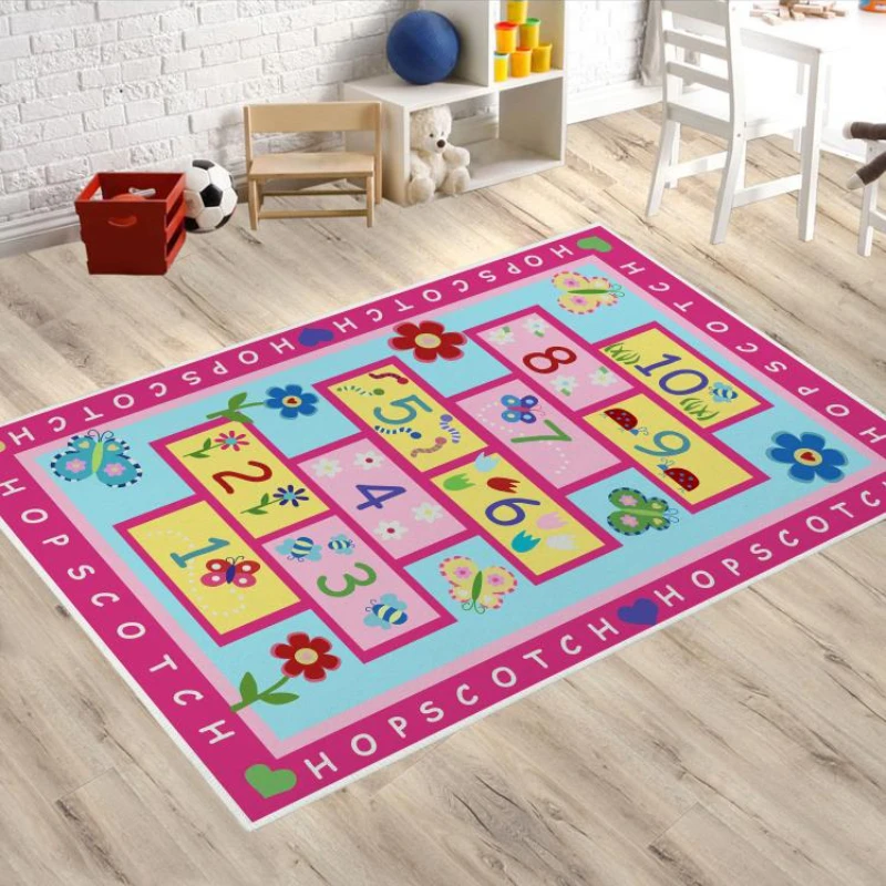 Cartoon Hopscotch Game Large Area Rugs Decor Children's Room Play Non-slip Floor Mat Numbers Education Living Room Carpet Decor