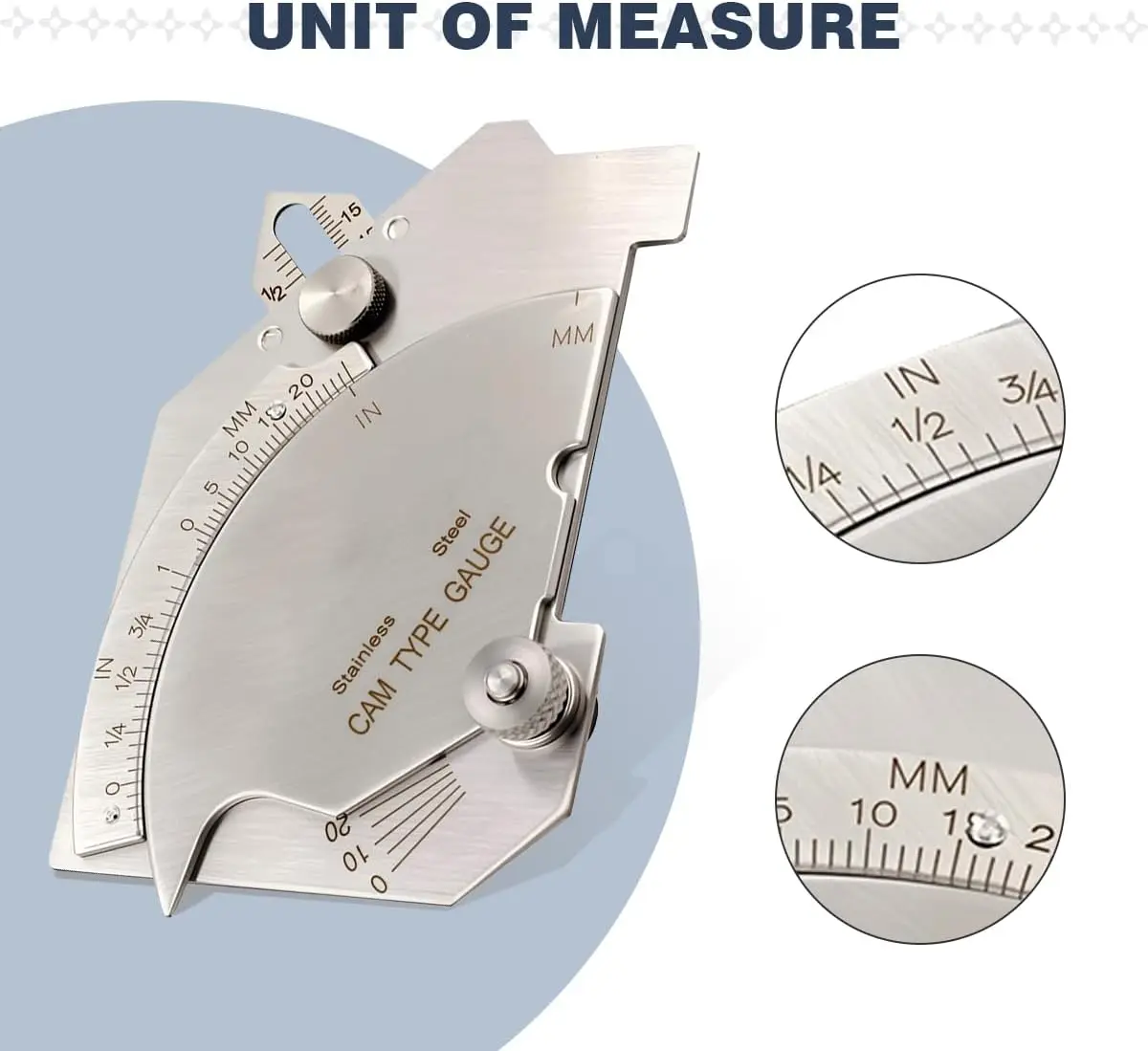 Bridge Cam Gauge Welding Fillet Throat Gage Welding Gauge MG-8 Inspection of Welded Surface Bevel Angle Inch/mm Stainless Steel
