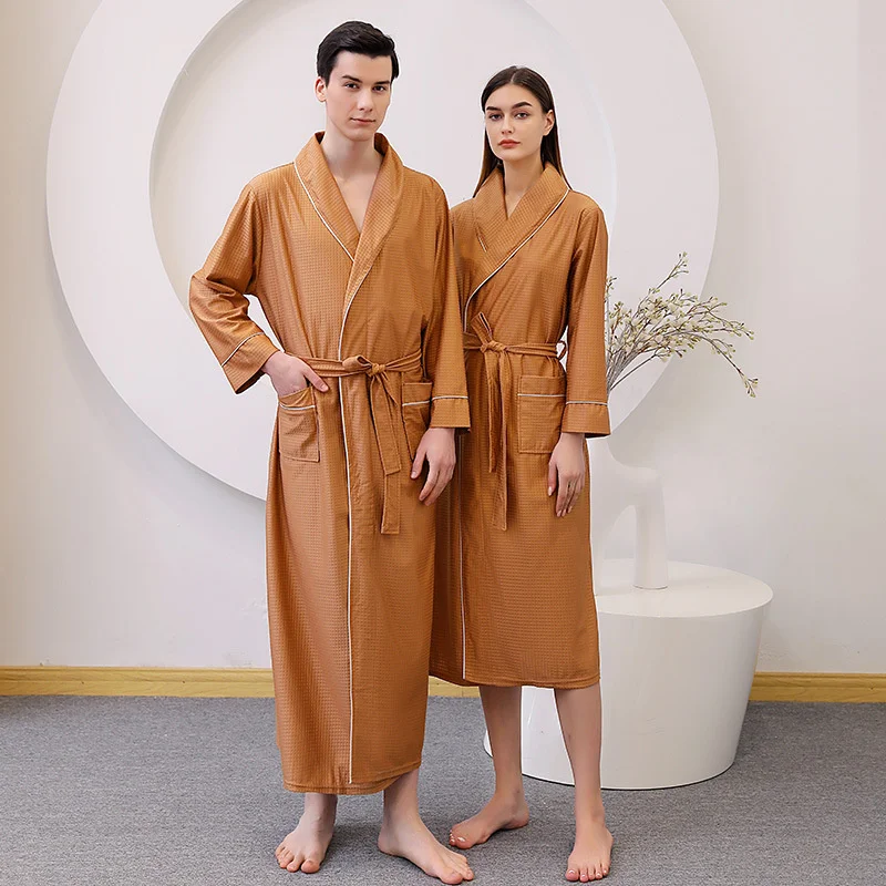 Men\'s Pajamas Waffle Bathrobe Long Sleeve Sleepwear Bathrobe Nightgown Cardigan Robe Dressing Gown Women Home Clothes Pajama