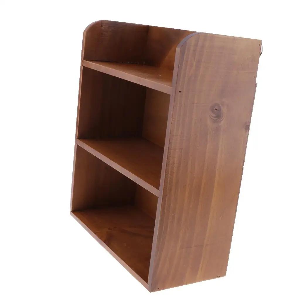 Wooden Desktop Box Organizer Shelf Bookcase Furniture for Office Desk Storage and Home Room Decoration