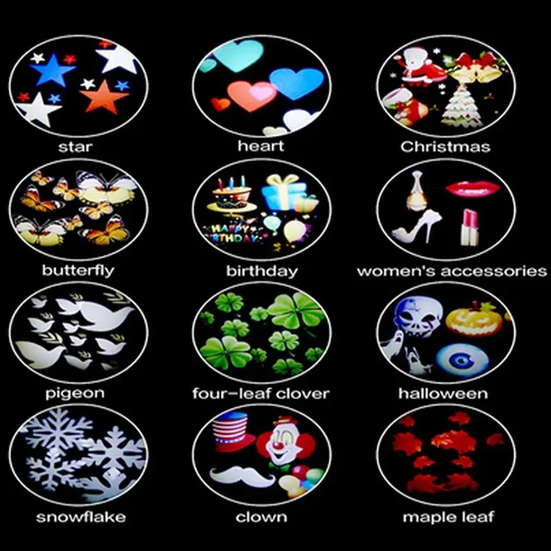 12 Patterns Christmas Snowflake Laser Light Snowfall Projector Outdoor Indoor Garden Laser Projection Light New Year Party Decor