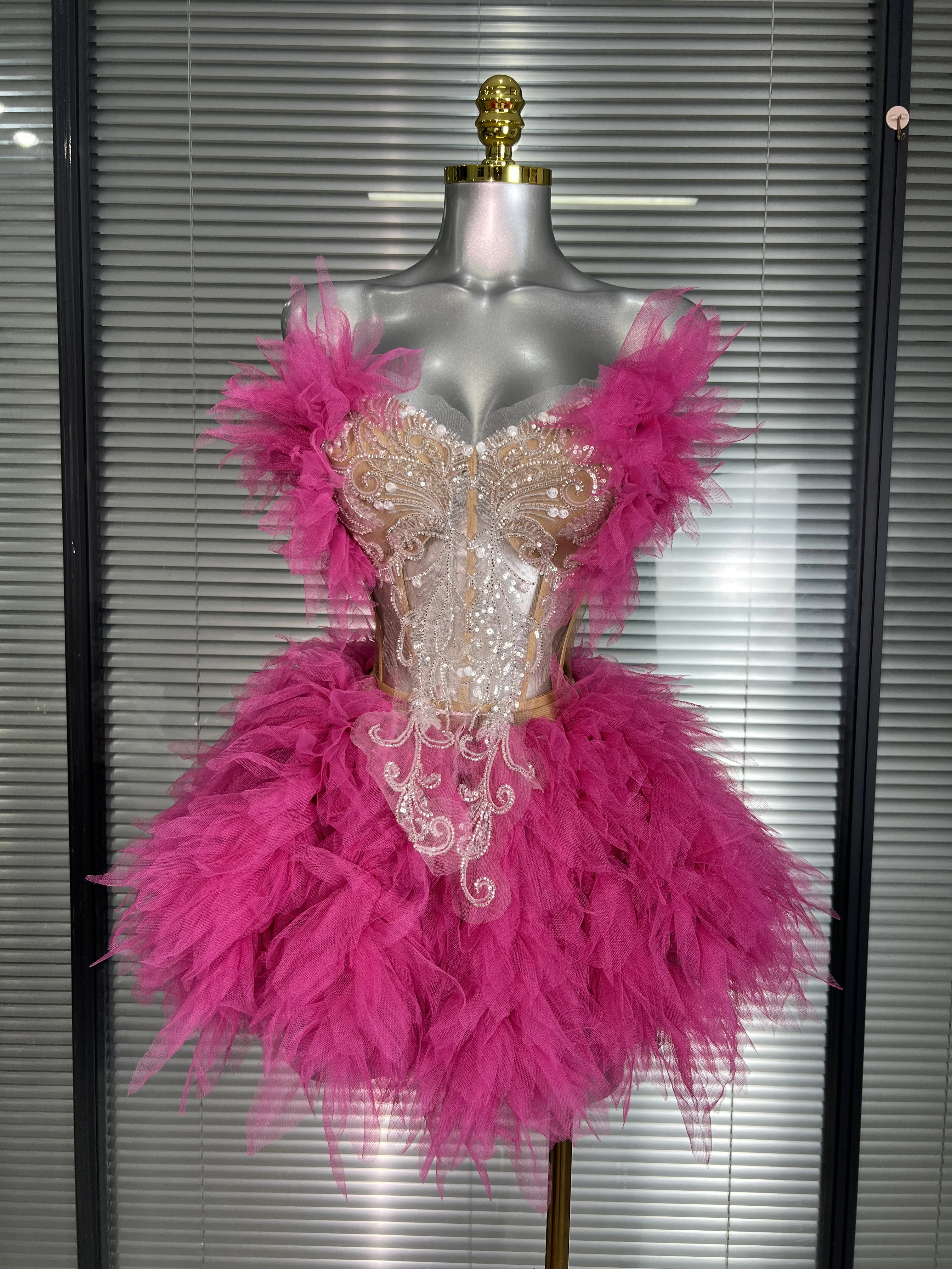 INS New Sexy Two Pieces Set Women Celebrity Silver Night Club Skirt Suits  Stage Performance Costume