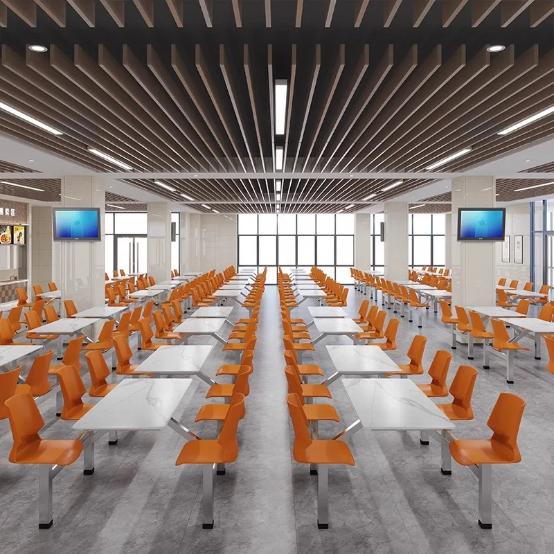 custom.Light Luxury Restaurant Lunch Room Furniture School Cafeteria Table and Chair Office Staff Canteen 4 Seater Multi-layer