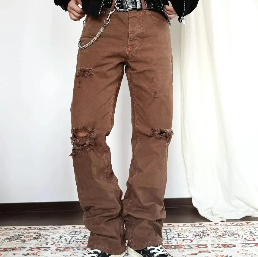 

Brand New embroidery Holes Baggy PANT Jeans Cotton Denim Pants Trousers Comfort Casual Jeans Size S M L XL #F21