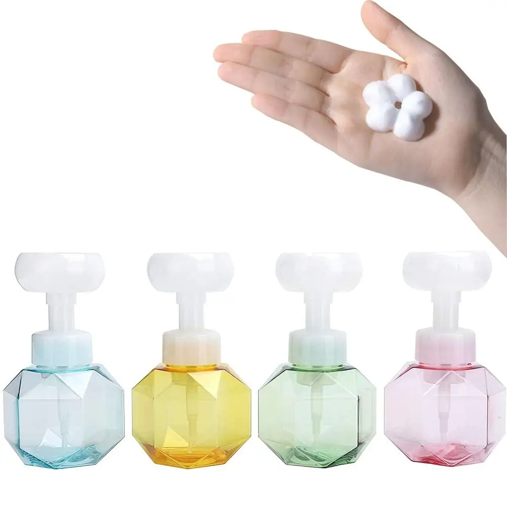 New Plastic Soap Dispenser 300ml Transparent Refillable Containers Flower-shaped Liquid Foam Pump Bottle