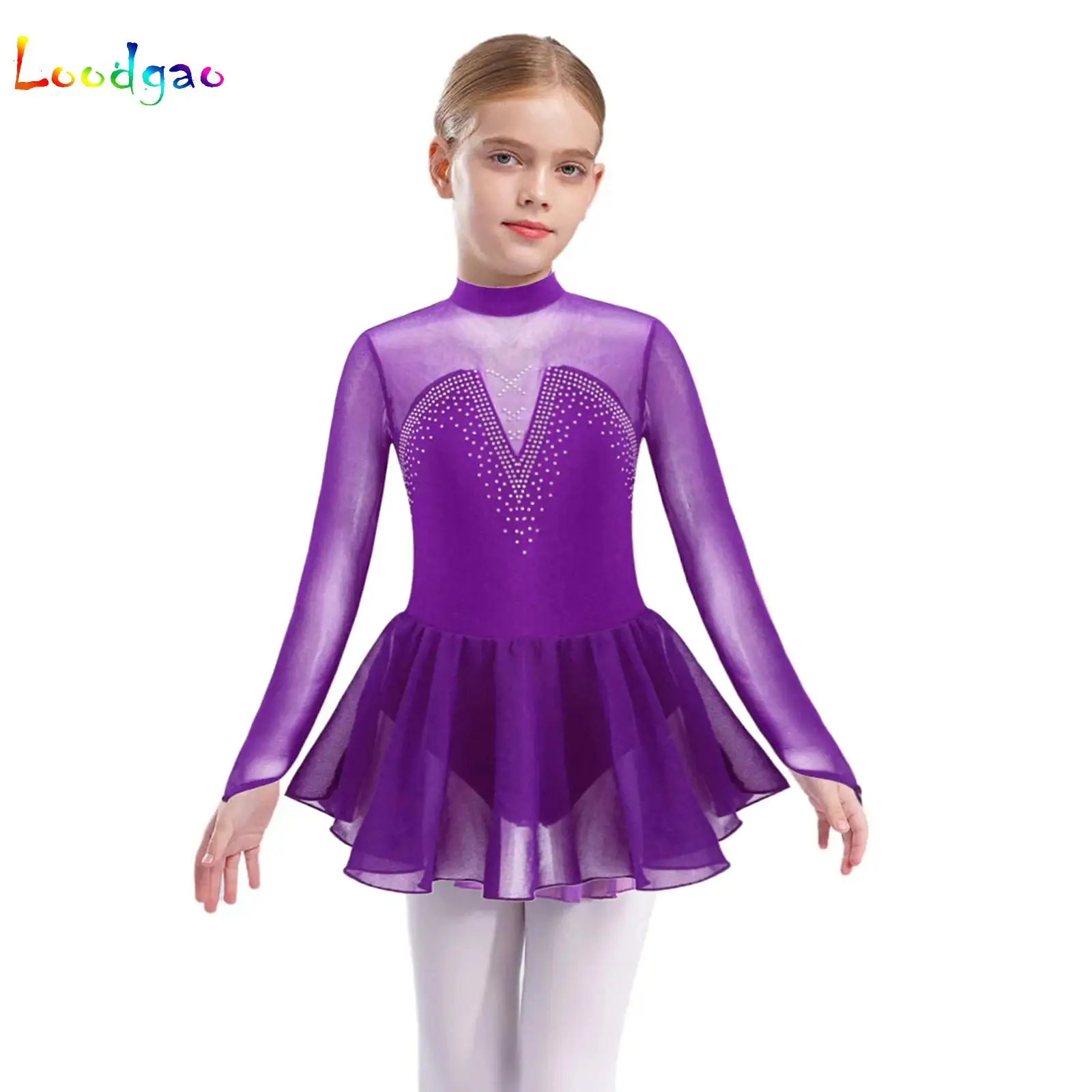 

Kids Girls Figure Skating Ballet Tutu Ballroom Dance Dress Shiny Rhinestone Rhythmic Gymnastics Ballet Lyrical Leotards Costume