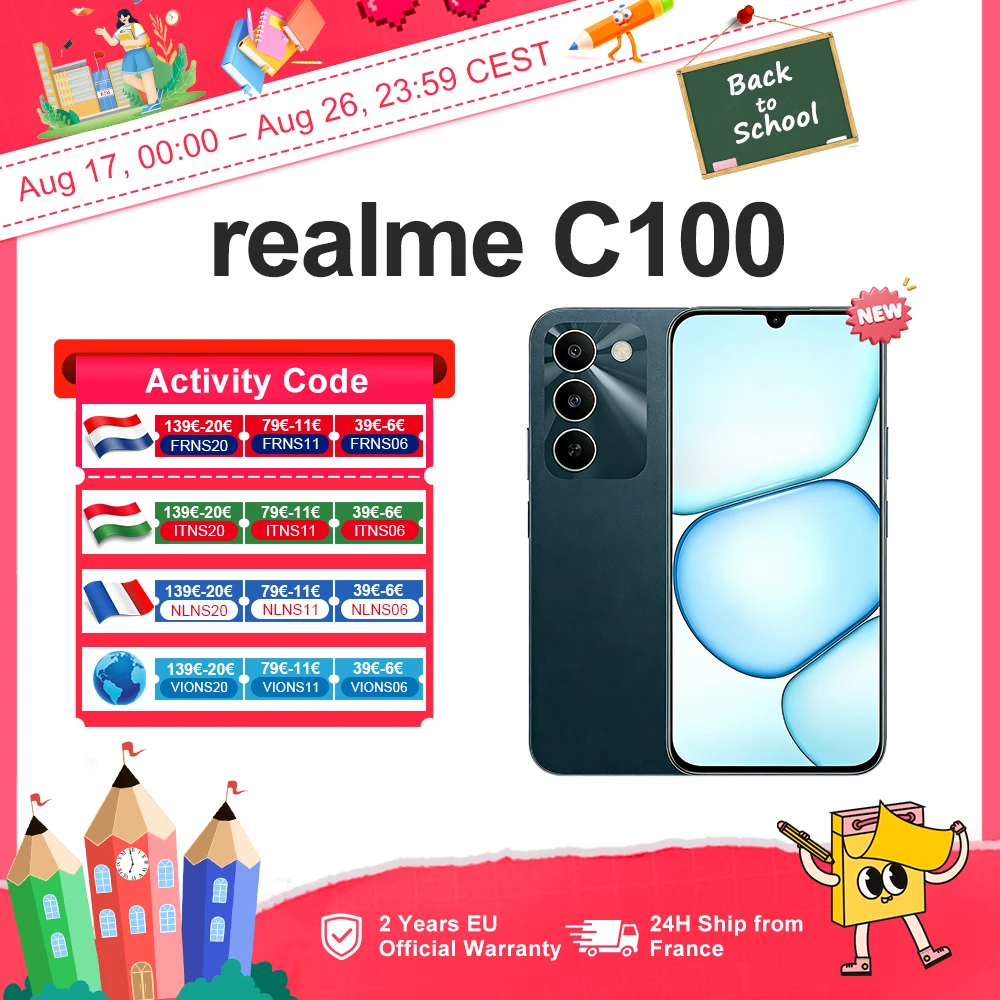 realme C100 5G Smartphone 6,8'' 144Hz Display 6600mAh Großer Akku 45W Ladung IP64 Wasserdicht Staubdicht Dual-SIM Android 16 Budget-Handy
