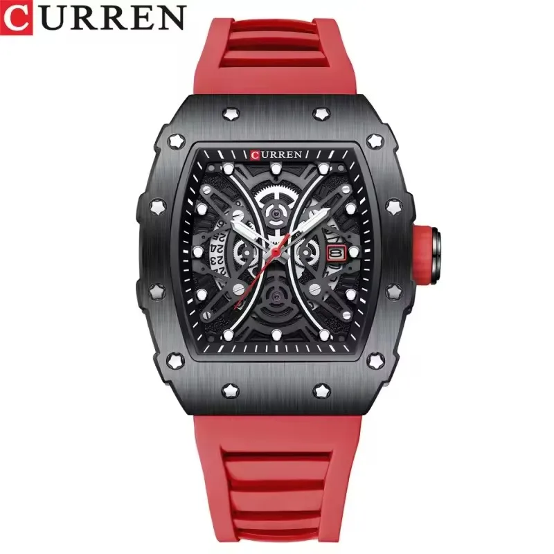CURREN 8438 Fashion Quartz Men's Watch Waterproof Barrel Type Dial Calendar Night Light Silicone Strap Sports and Leisure Watch