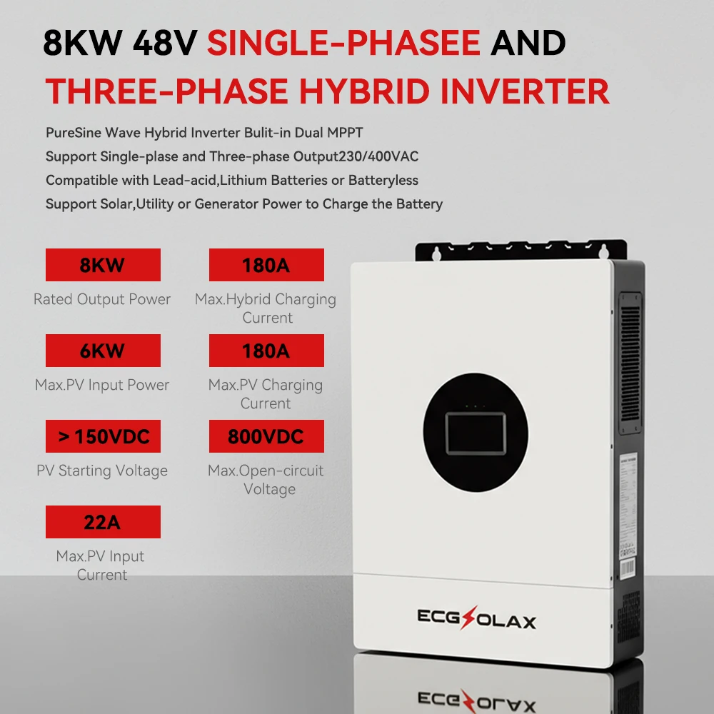 ECGSOLAX 12 кВт 7 кВт гибридный солнечный инвертор 48 В 110 В/240 В переменного тока гибридный инвертор с разделенной фазой и зарядным устройством MPPT 200A 120A встроенный WIFI