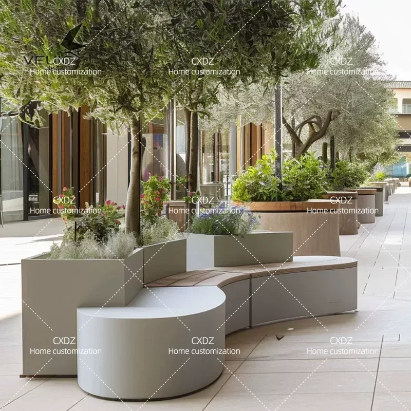 Outdoor Wrought Iron Flower Box with Seat and Stool Combination Custom Planting Box for Garden Municipal Indoor Use