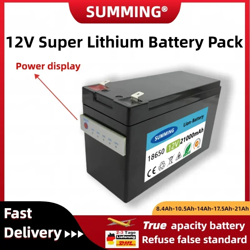 SUMMING Verbeterde 12V 21000mAh draagbare oplaadbare batterij Ingebouwde 5V 2.1A USB Power Display oplaadpoort met + 12,6V oplader