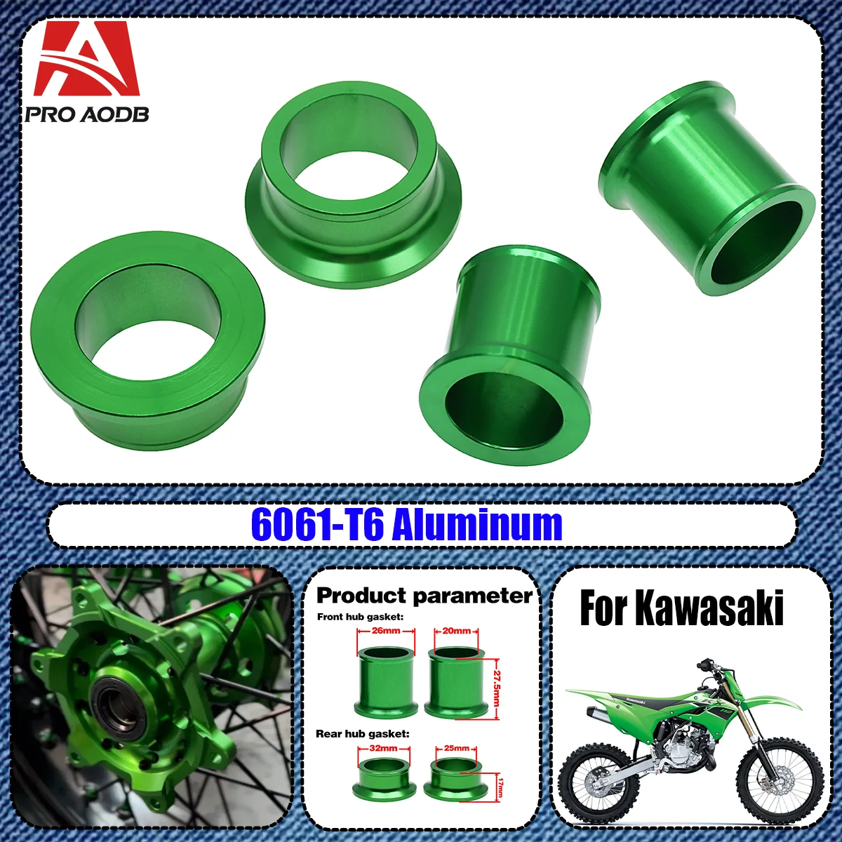 

Sturdy CNC Aluminum Front Rear Wheel Hub Spacer For Kawasaki KX125 250 2008 KXF250 2004 KXF450 2006-2018 KLX450R 08-2015 KX125